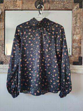 Floral,Romantic Satin Mock Neck Blouse